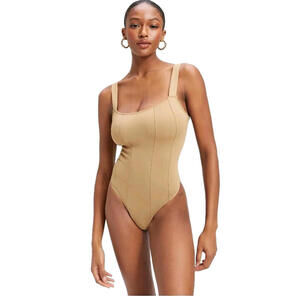 New Good American Women's Pecan 001 Scuba Contour Bodysuit , Size  2